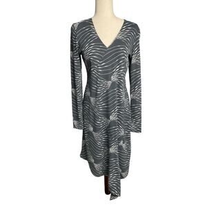 Kenneth Cole New York gray white long sleeve midi dress women's size medium
